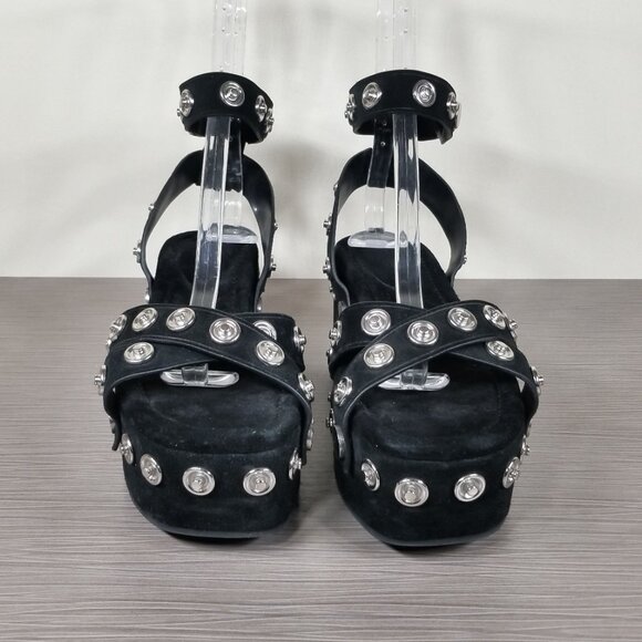Alexander Wang Sandrah Studded Platform Sandal Black Suede Womens Size 10.5/40.5 - Picture 2 of 12
